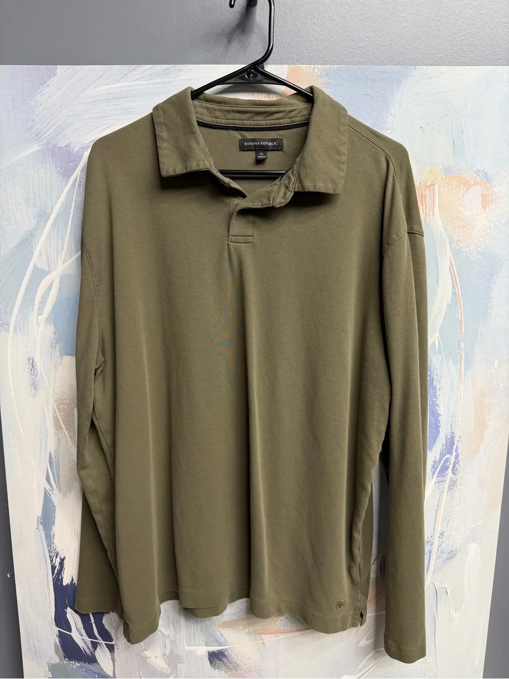 Banana Republic Olive Green Long Sleeve Polo Shirt Men’s XL 100% Cotton
